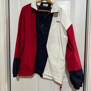 IZOD Men's Red, White, and Navy Windbreaker Vintage